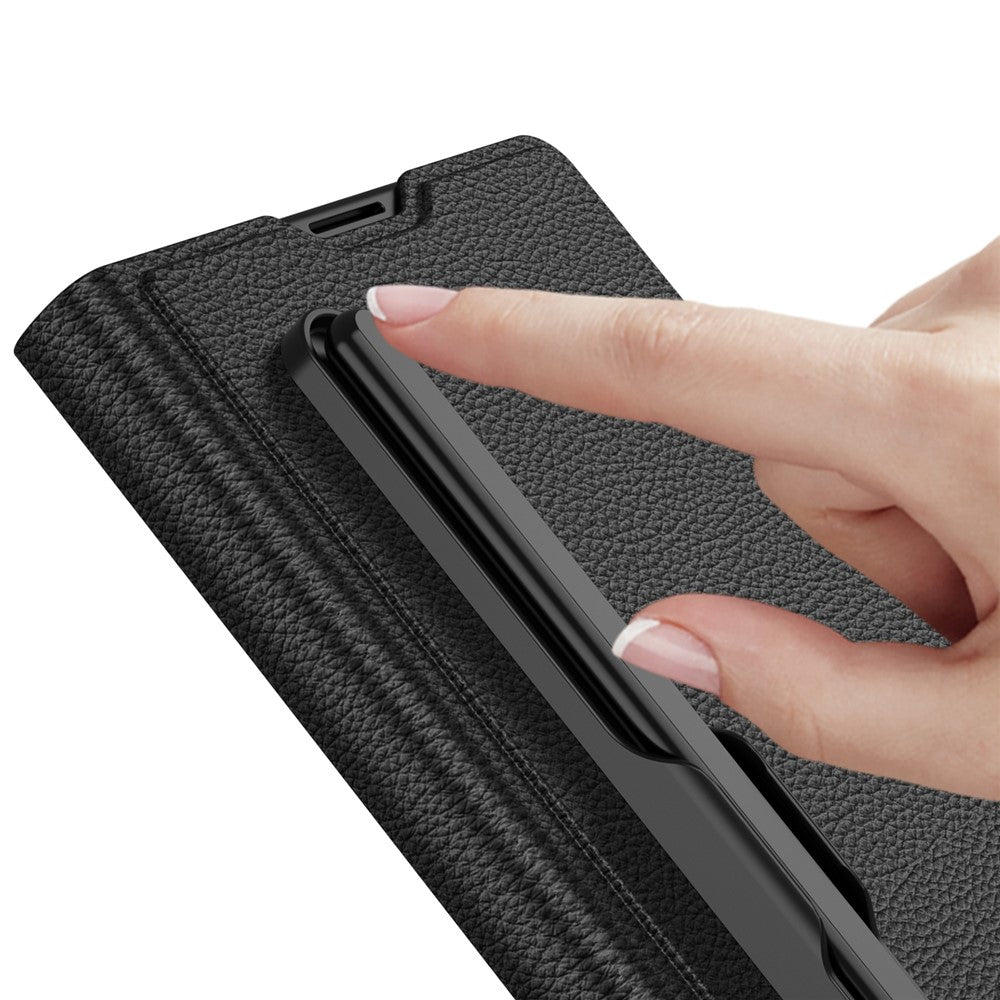 Samsung Z Fold8 Ultra GKK Leather Flip Case, Card Slot, Inbuild Front Glass, Kickstand and S-pen Slot - Black