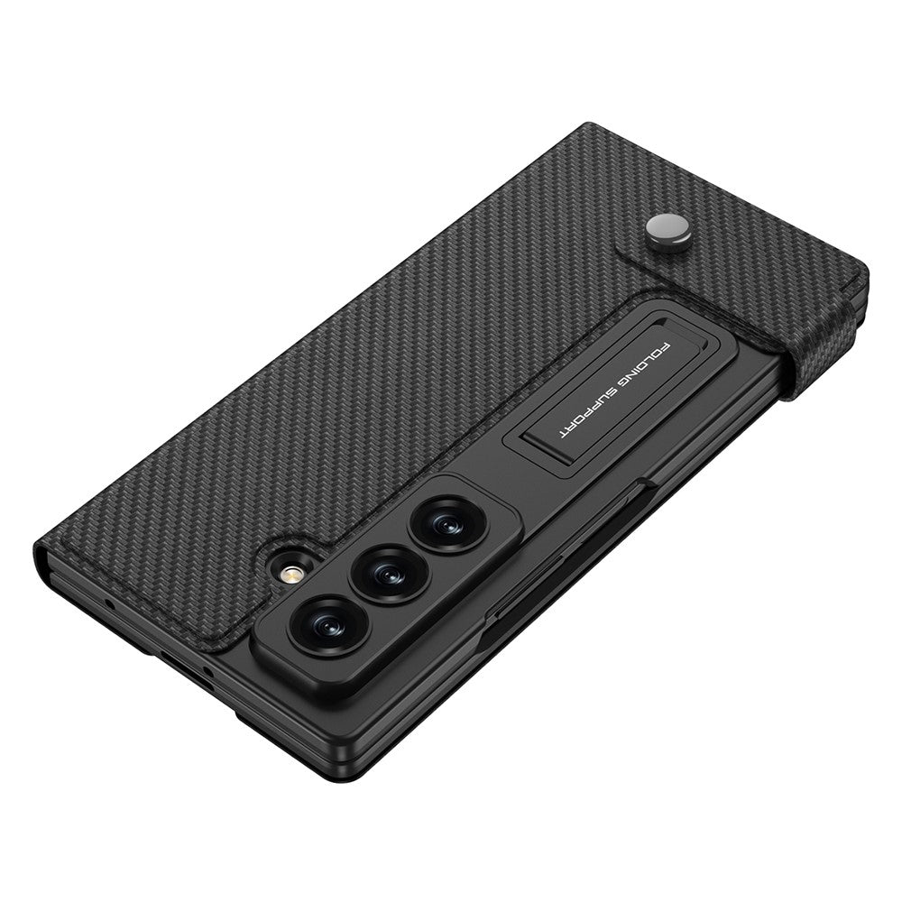 Samsung Z Fold8 Ultra GKK Leather Flip Case, Card Slot, Inbuild Front Glass, Kickstand and S-pen Slot - Black