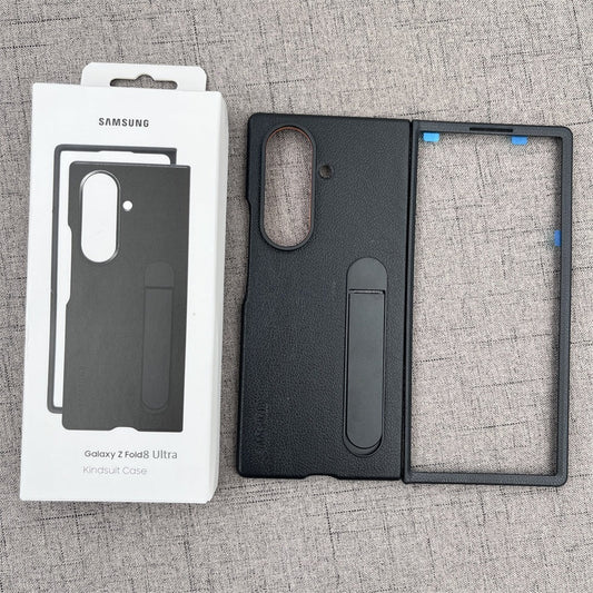 Samsung Z Fold8 Ultra Leather Case, Kindsuit Leather Cover with Kickstand - Black