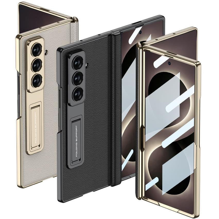 Samsung Z Fold8 Ultra GKK Luxury Platinum Series Leather Cover with Kickstand and inbuilt Front Glass - Black