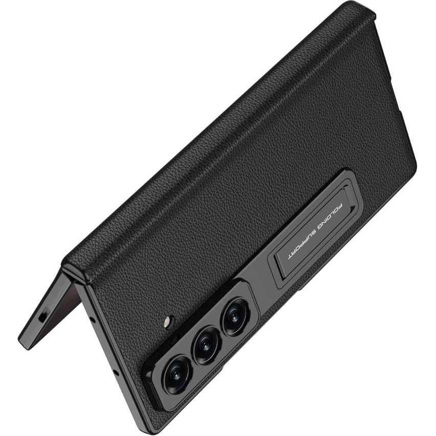 Samsung Z Fold8 Ultra GKK Luxury Platinum Series Leather Cover with Kickstand and inbuilt Front Glass - Black