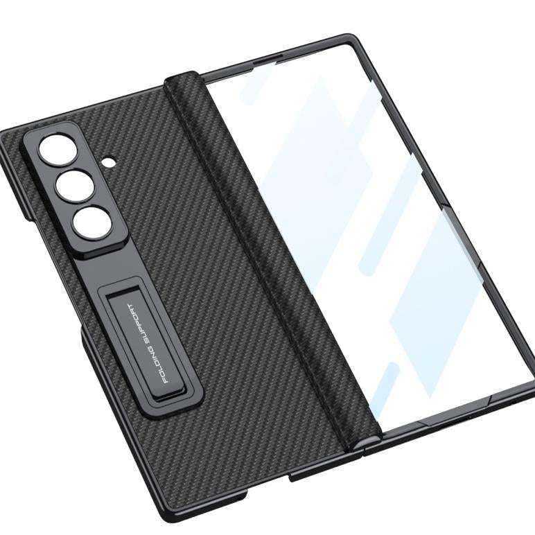 Samsung Z Fold8 Ultra GKK Luxury Platinum Series Leather Cover with Kickstand and inbuilt Front Glass - Carbon