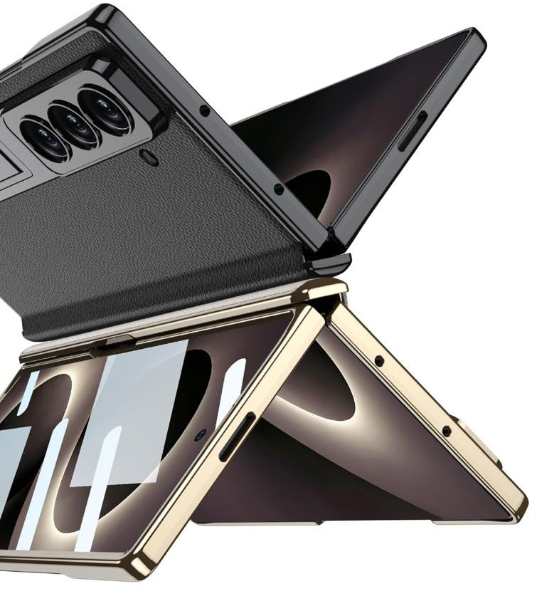 Samsung Z Fold8 Ultra GKK Luxury Platinum Series Leather Cover with Kickstand and inbuilt Front Glass - Black