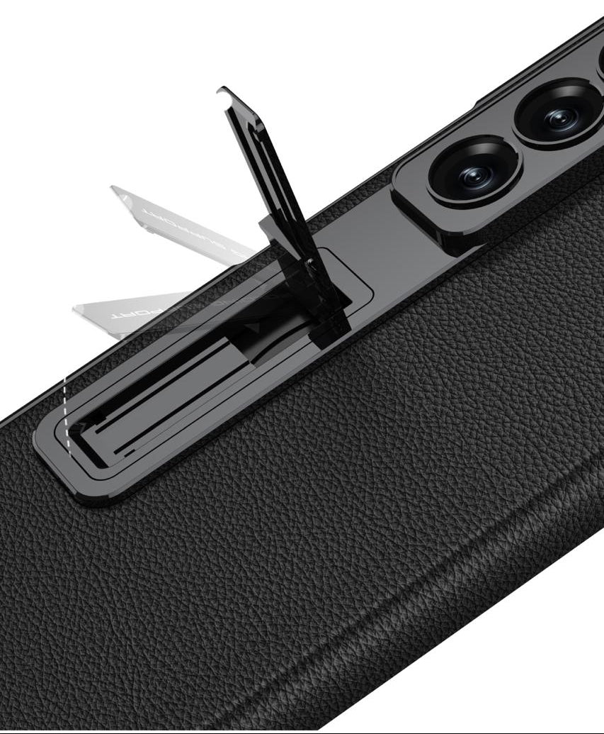 Samsung Z Fold8 Ultra GKK Luxury Platinum Series Leather Cover with Kickstand and inbuilt Front Glass - Black