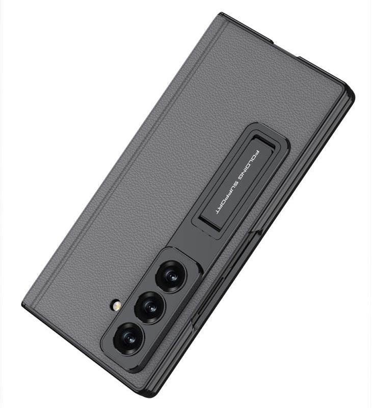 Samsung Z Fold8 Ultra GKK Luxury Platinum Series Leather Cover with Kickstand and inbuilt Front Glass - Grey