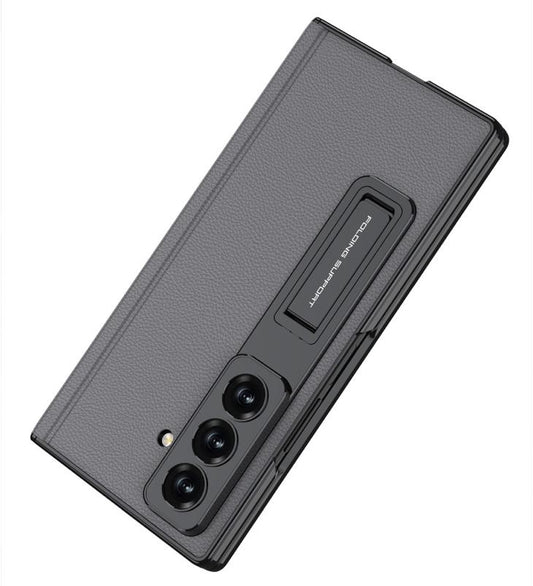 Samsung Z Fold8 Ultra GKK Luxury Platinum Series Leather Cover with Kickstand and inbuilt Front Glass - Grey