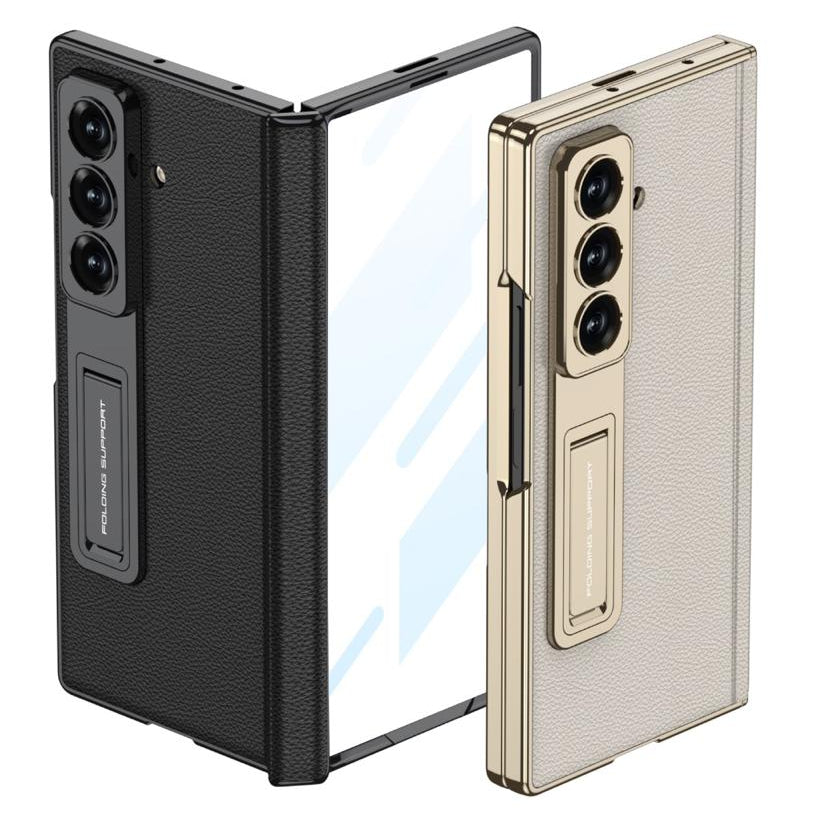Samsung Z Fold8 Ultra GKK Luxury Platinum Series Leather Cover with Kickstand and inbuilt Front Glass - Black