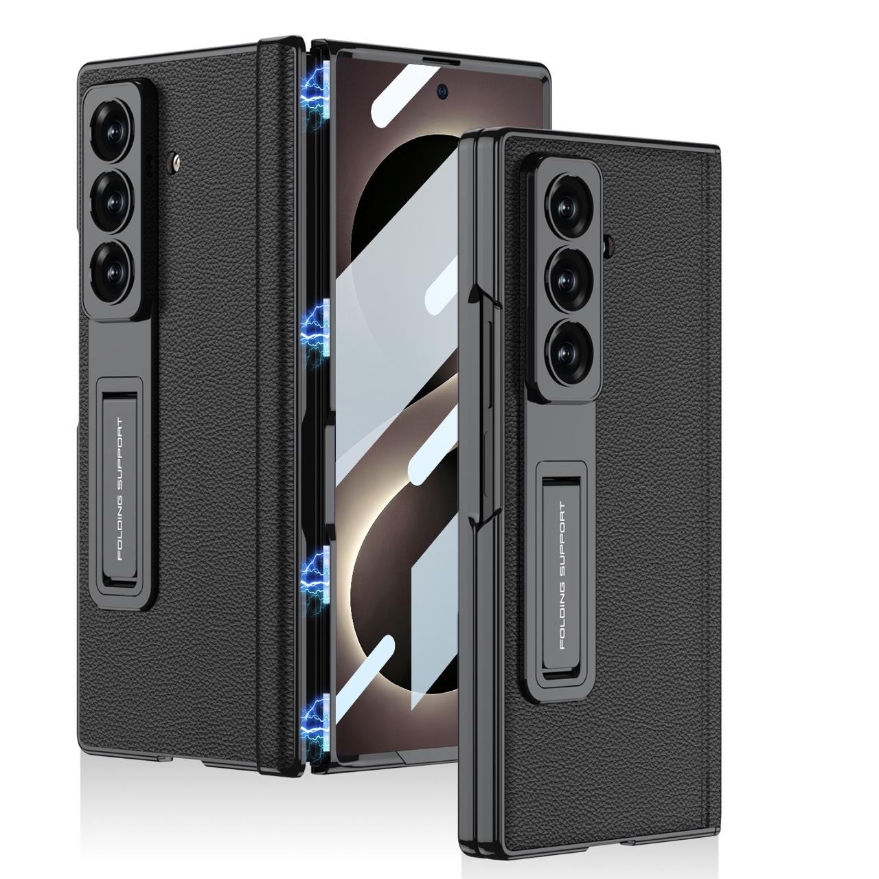 Samsung Z Fold8 Ultra GKK Luxury Platinum Series Leather Cover with Kickstand and inbuilt Front Glass - Black
