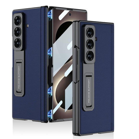 Samsung Z Fold8 Ultra GKK Luxury Platinum Series Leather Cover with Kickstand and inbuilt Front Glass - Blue