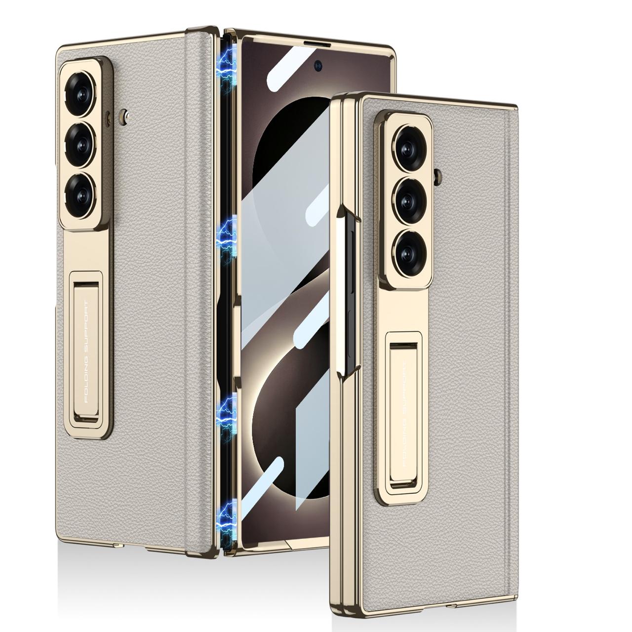 Samsung Z Fold8 Ultra GKK Luxury Platinum Series Leather Cover with Kickstand and inbuilt Front Glass - Titanium
