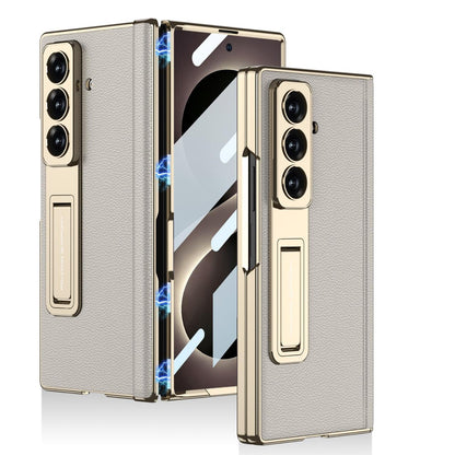 Samsung Z Fold8 Ultra GKK Luxury Platinum Series Leather Cover with Kickstand and inbuilt Front Glass - Titanium