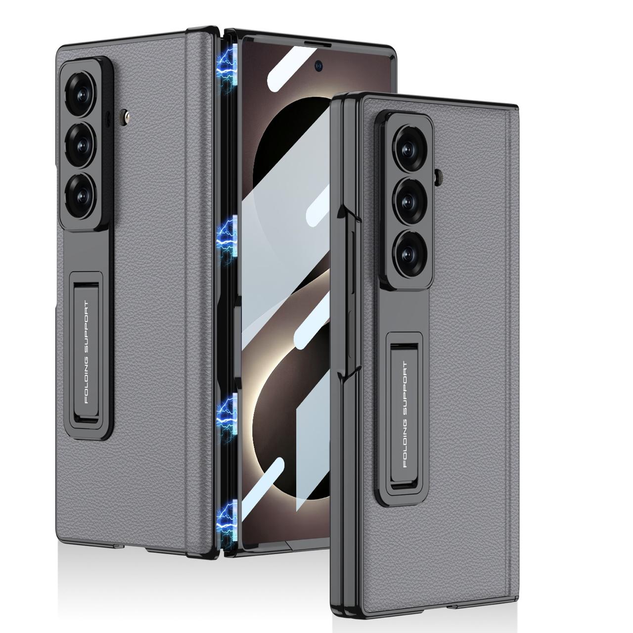 Samsung Z Fold8 Ultra GKK Luxury Platinum Series Leather Cover with Kickstand and inbuilt Front Glass - Grey