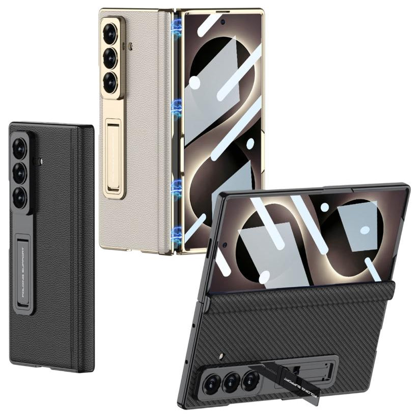 Samsung Z Fold8 Ultra GKK Luxury Platinum Series Leather Cover with Kickstand and inbuilt Front Glass - Titanium