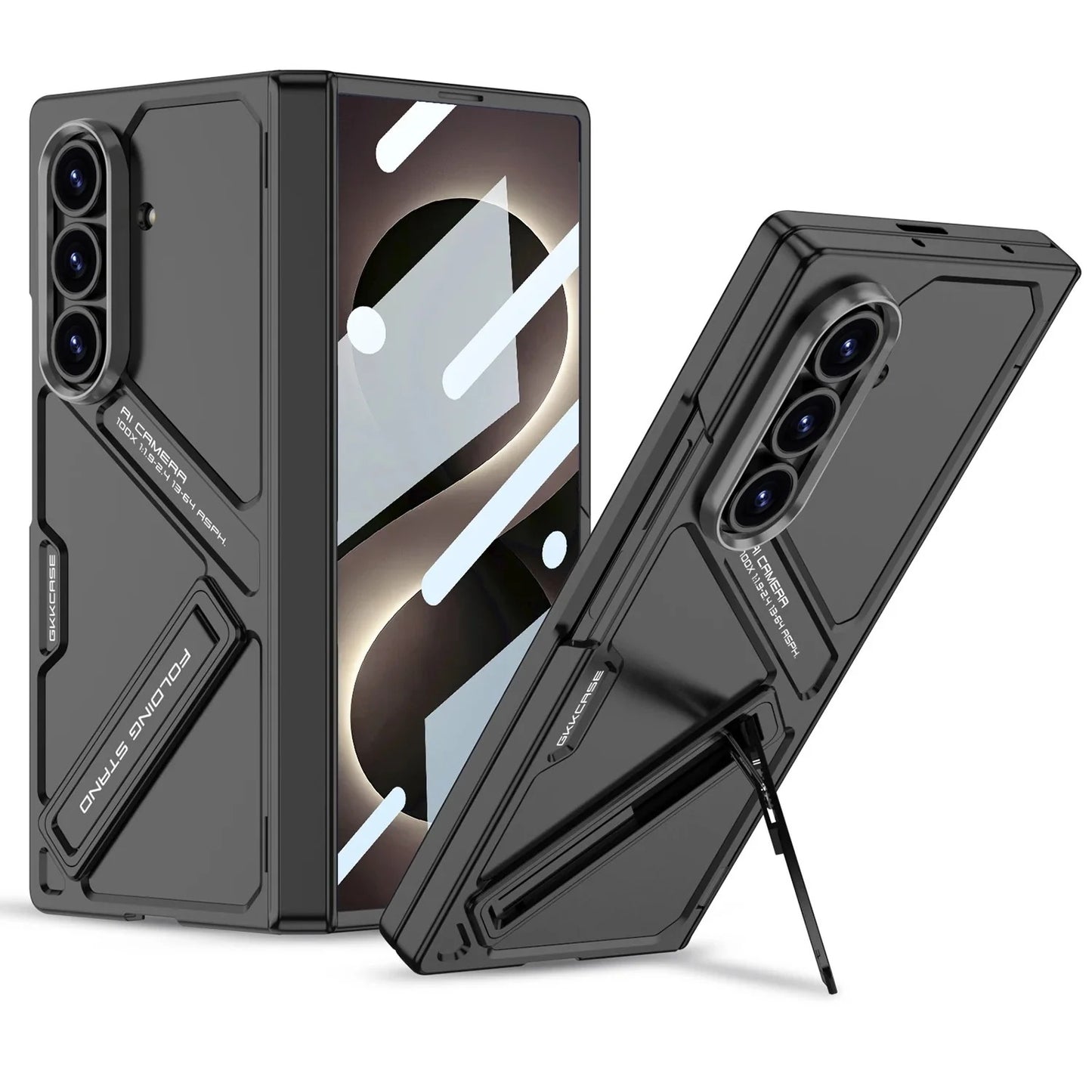 Samsung Z Fold8 Ultra GKk Hard PC Integrated Kickstand Case Inbuilt Front Glass with Hinge Protection - Black