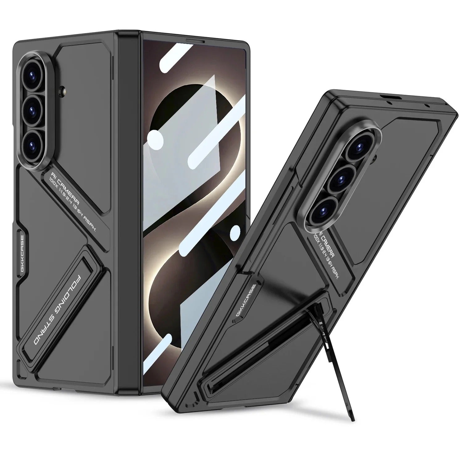 Samsung Z Fold8 Ultra GKk Hard PC Integrated Kickstand Case Inbuilt Front Glass with Hinge Protection - Black