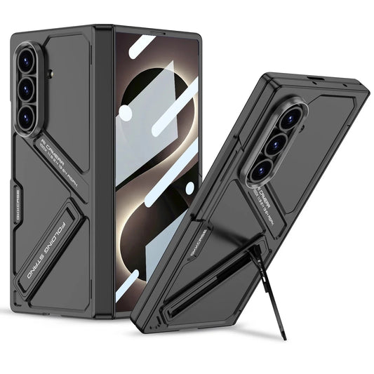 Samsung Z Fold8 Ultra GKk Hard PC Integrated Kickstand Case Inbuilt Front Glass with Hinge Protection - Black