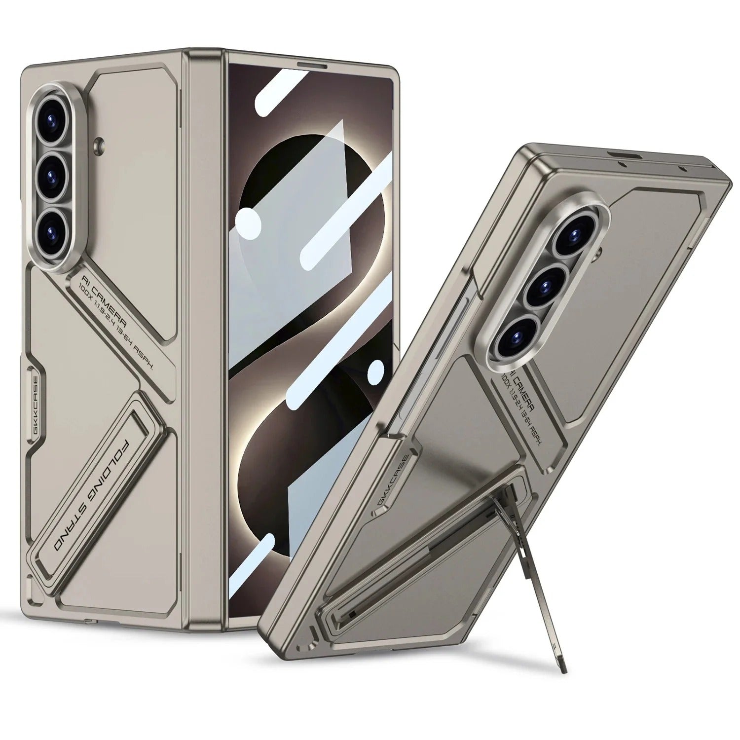 Samsung Z Fold8 Ultra GKk Hard PC Integrated Kickstand Case Inbuilt Front Glass with Hinge Protection - Titanium