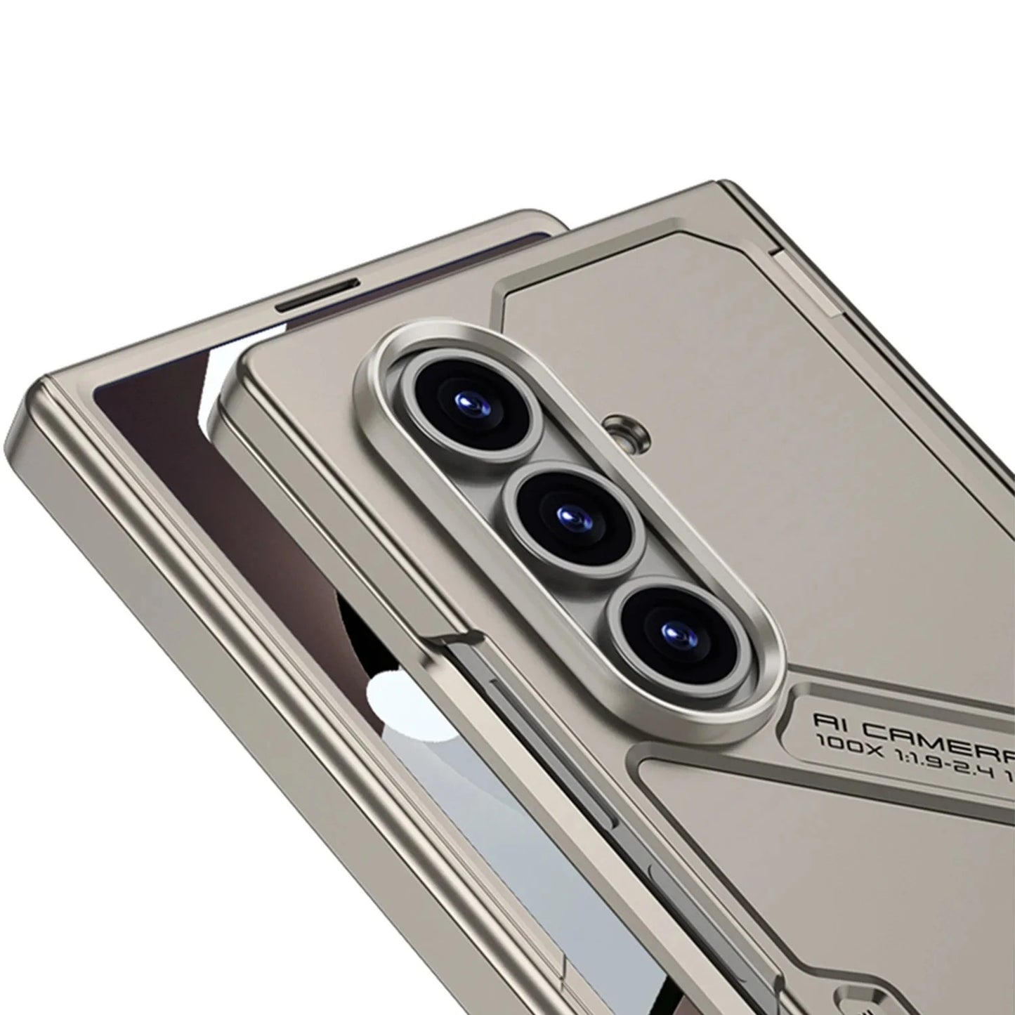 Samsung Z Fold8 Ultra GKk Hard PC Integrated Kickstand Case Inbuilt Front Glass with Hinge Protection - Titanium