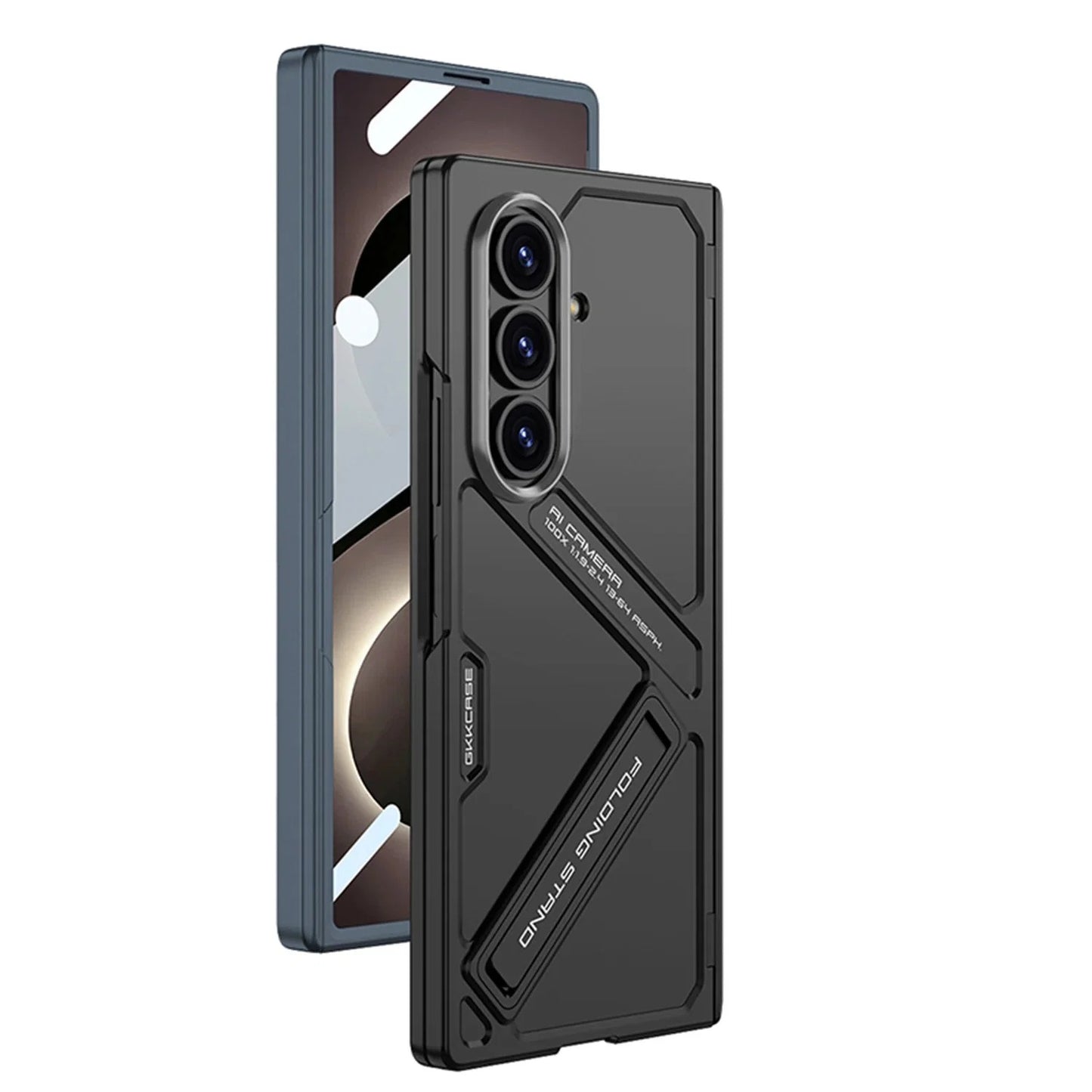 Samsung Z Fold8 Ultra GKk Hard PC Integrated Kickstand Case Inbuilt Front Glass with Hinge Protection - Black