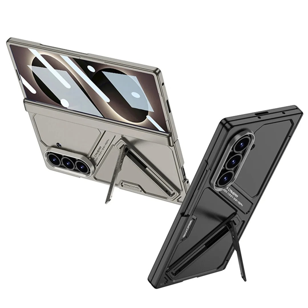 Samsung Z Fold8 Ultra GKk Hard PC Integrated Kickstand Case Inbuilt Front Glass with Hinge Protection - Titanium