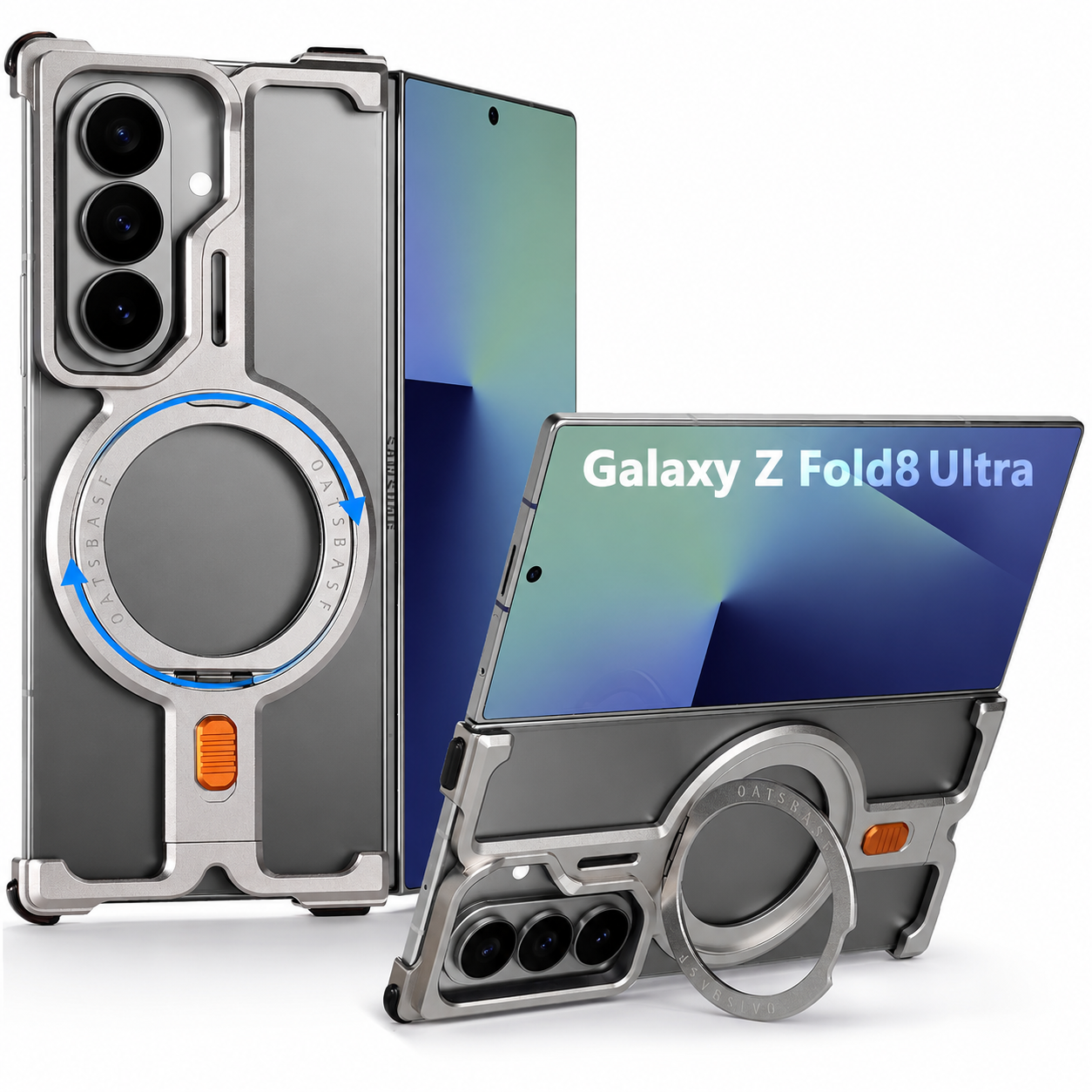 Samsung Z Fold8 Ultra Metal Case, Frameless T Shape Aluminum Alloy 360 ° Magnetic Rotating Ring with Magsafe - Titanium
