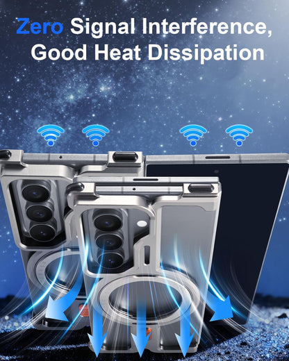Samsung Z Fold8 Ultra Metal Case, Frameless T Shape Aluminum Alloy 360 ° Magnetic Rotating Ring with Magsafe - Titanium
