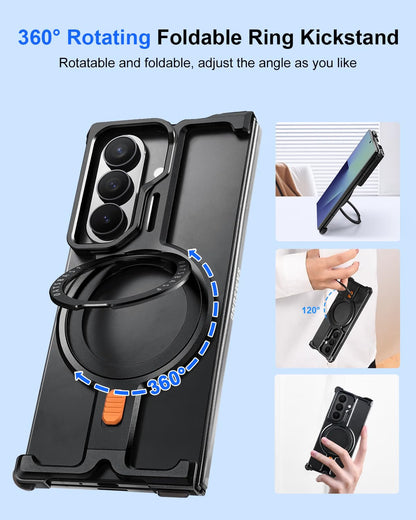 Samsung Z Fold8 Ultra Metal Case, Frameless T Shape Aluminum Alloy 360° Magnetic Rotating Ring with Magsafe - Black