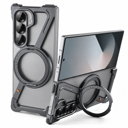 Samsung Z Fold8 Ultra Metal Case, Frameless Z Shape Aluminum Alloy 360 ° Magnetic Rotating Ring with Magsafe - Titanium Grey