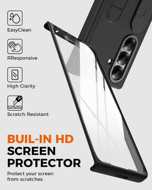 Samsung Z Fold8 Ultra Silicon Skin Feel Band Strip & Kickstand Case with Hinge Protection - Black