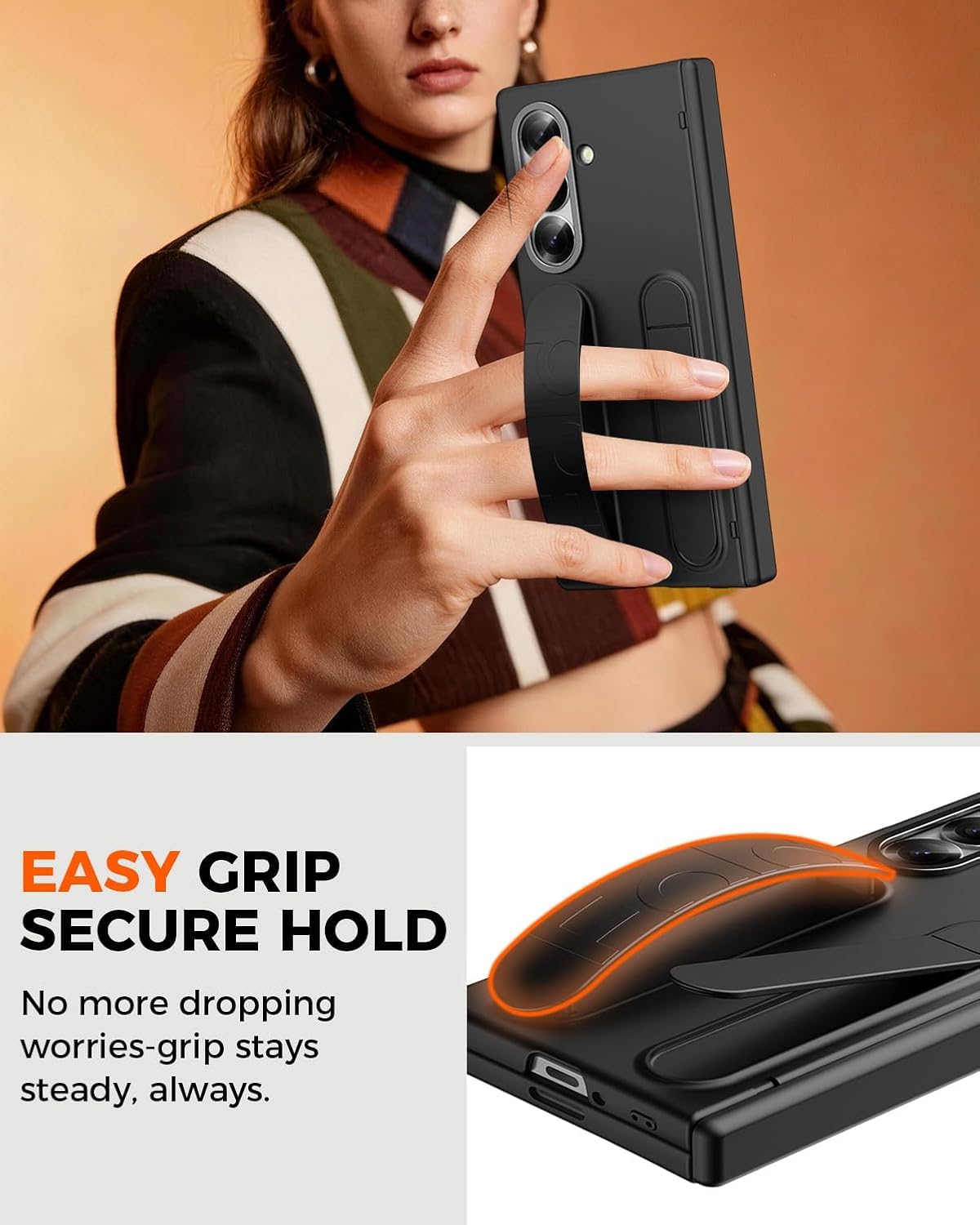 Samsung Z Fold8 Ultra Silicon Skin Feel Band Strip & Kickstand Case with Hinge Protection - Black