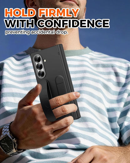 Samsung Z Fold8 Ultra Silicon Skin Feel Band Strip & Kickstand Case with Hinge Protection - Black
