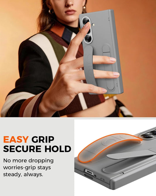 Samsung Z Fold8 Ultra Silicon Skin Feel Band Strip & Kickstand Case with Hinge Protection - Grey