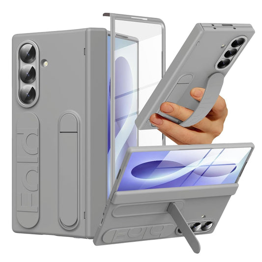 Samsung Z Fold8 Ultra Silicon Skin Feel Band Strip & Kickstand Case with Hinge Protection - Grey