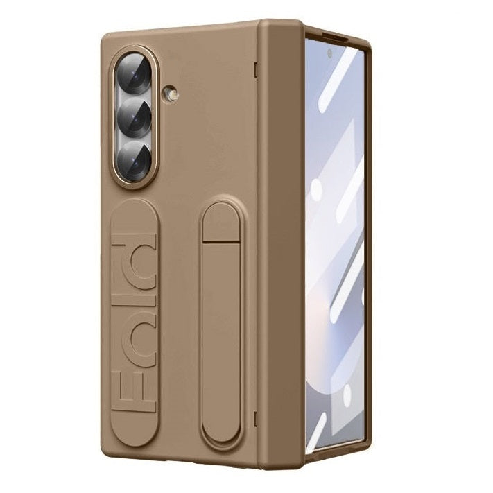Samsung Z Fold8 Ultra Silicon Skin Feel Band Strip & Kickstand Case with Hinge Protection - Desert Titanium