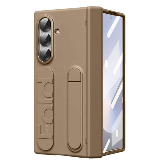 Samsung Z Fold8 Ultra Silicon Skin Feel Band Strip & Kickstand Case with Hinge Protection - Desert Titanium
