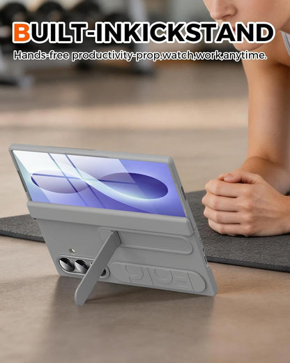 Samsung Z Fold8 Ultra Silicon Skin Feel Band Strip & Kickstand Case with Hinge Protection - Grey