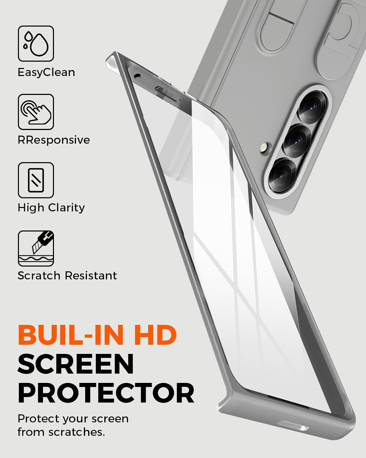 Samsung Z Fold8 Ultra Silicon Skin Feel Band Strip & Kickstand Case with Hinge Protection - Grey