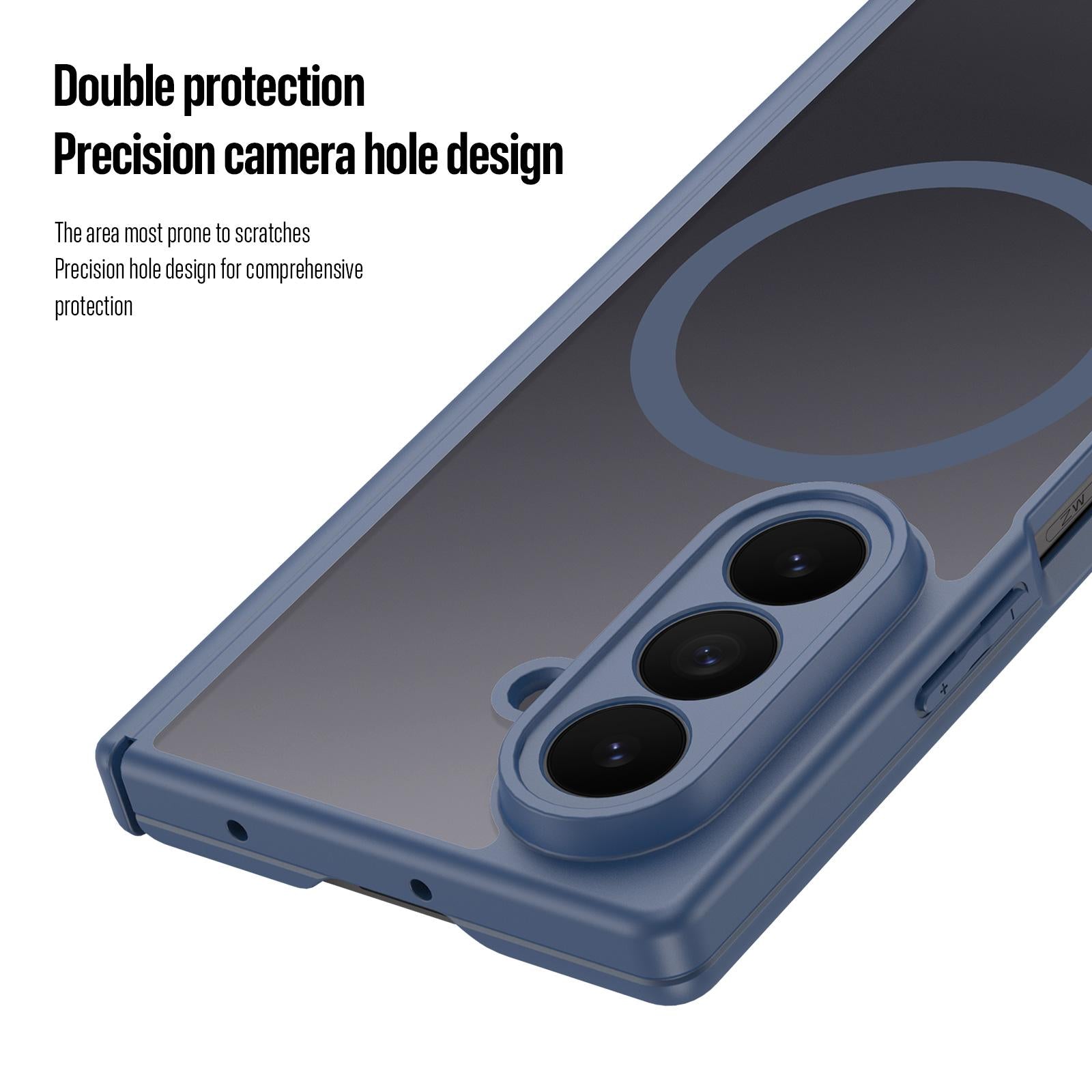 Samsung Z Fold8 Ultra Skin Feel Smoke, Dual Central Axis Magsafe Case with Hinge Protection - Blue