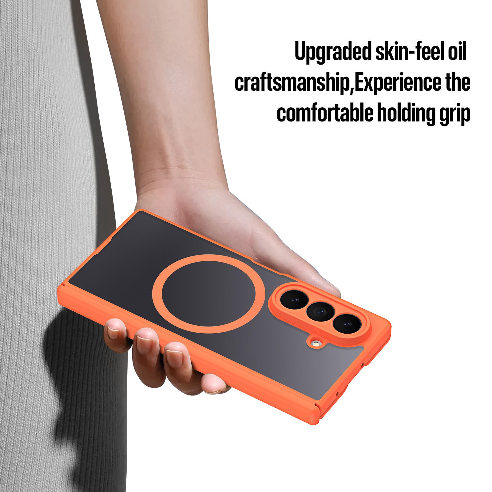 Samsung Z Fold8 Ultra Skin Feel Smoke, Dual Central Axis Magsafe Case with Hinge Protection - Orange