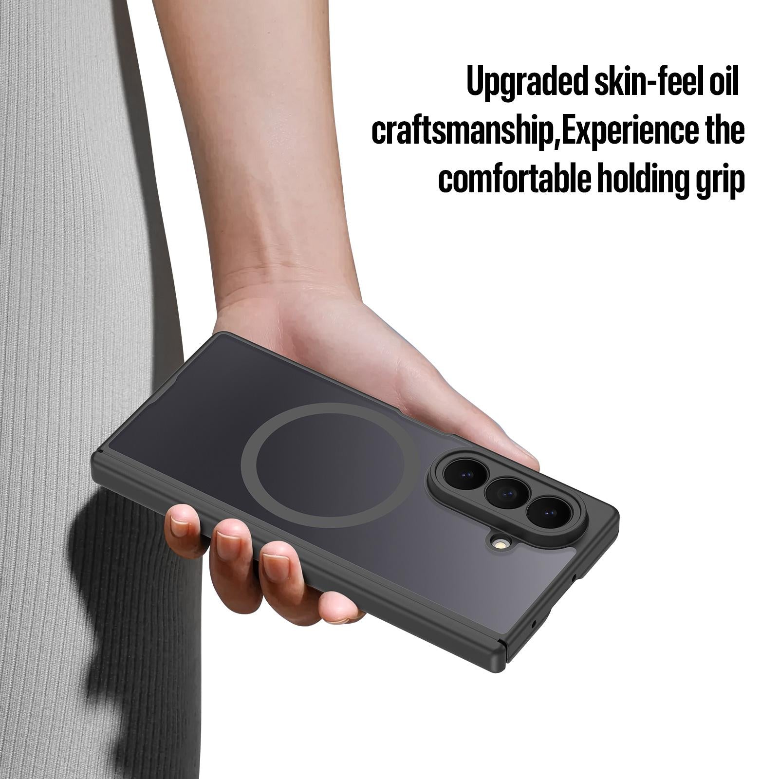 Samsung Z Fold8 Ultra Skin Feel Smoke, Dual Central Axis Magsafe Case with Hinge Protection - Black