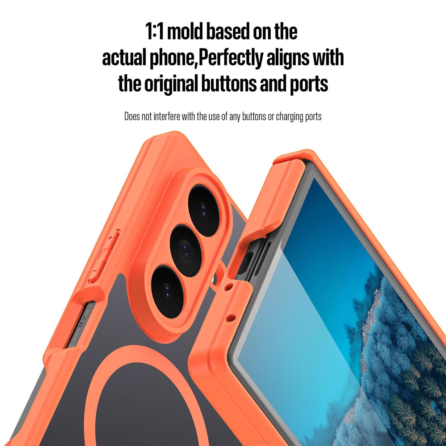 Samsung Z Fold8 Ultra Skin Feel Smoke, Dual Central Axis Magsafe Case with Hinge Protection - Orange