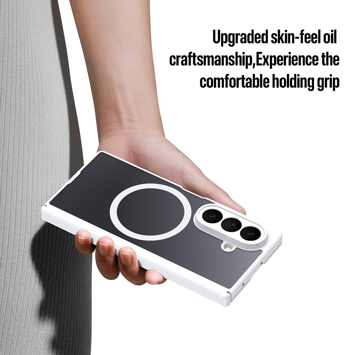 Samsung Z Fold8 Ultra Skin Feel Smoke, Dual Central Axis Magsafe Case with Hinge Protection - White