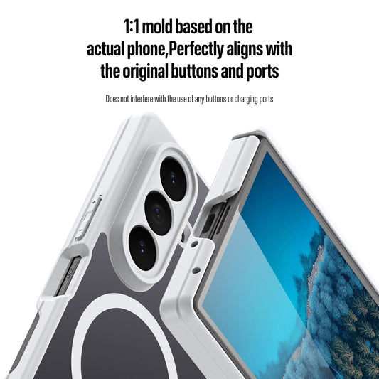 Samsung Z Fold8 Ultra Skin Feel Smoke, Dual Central Axis Magsafe Case with Hinge Protection - White
