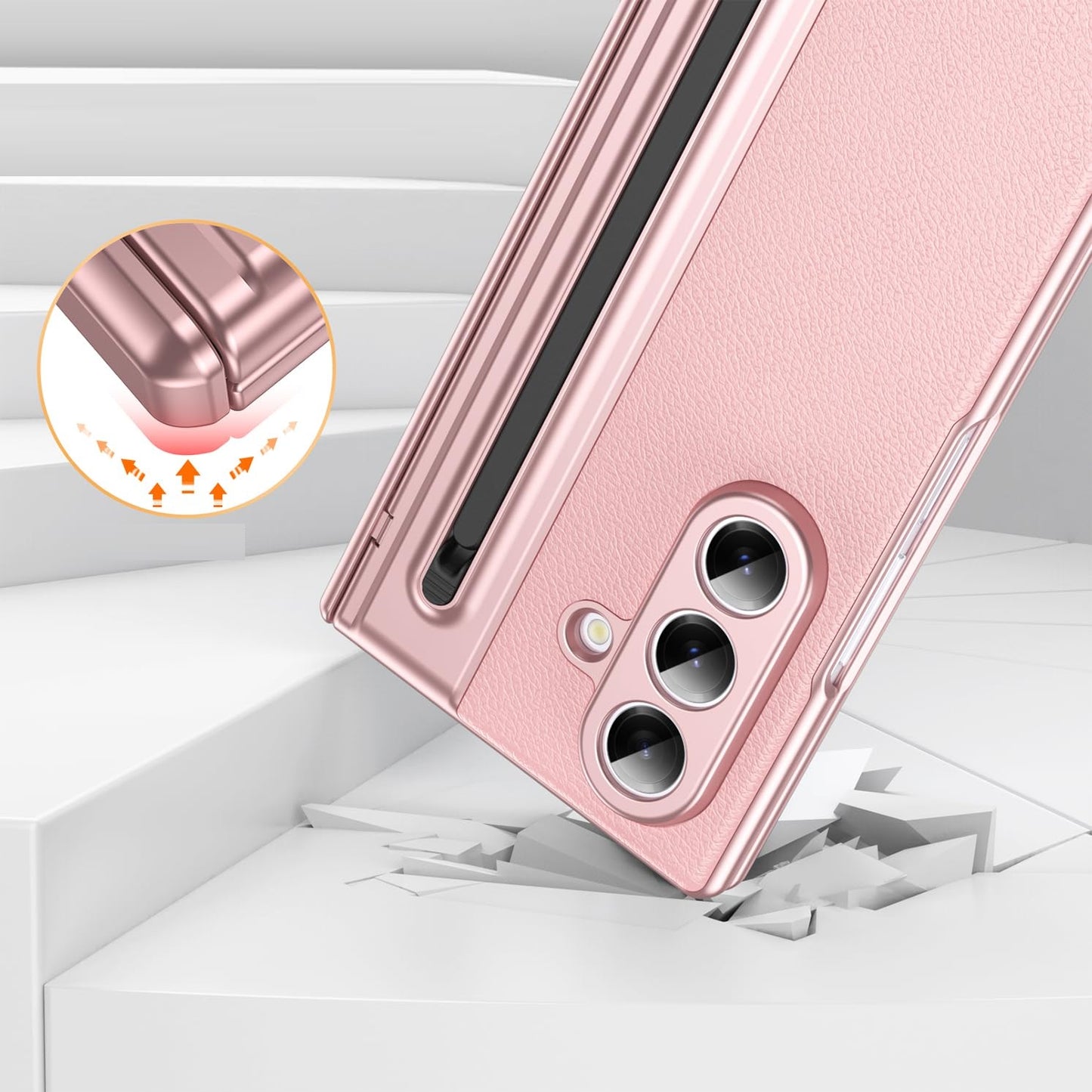 Samsung Z Fold8 Ultra Leather Case, Electroplating S Pen Case with Hinge Protection - Pink