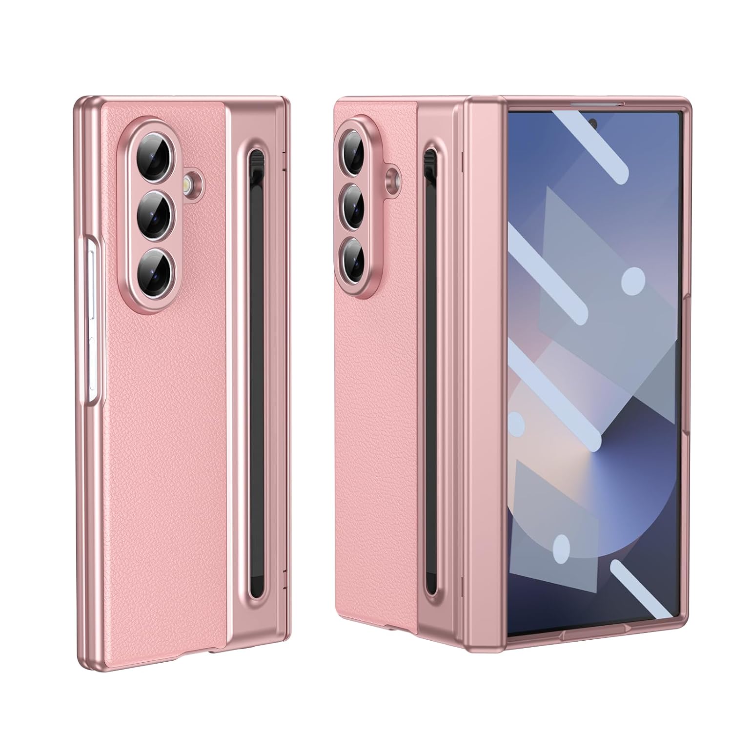 Samsung Z Fold8 Ultra Leather Case, Electroplating S Pen Case with Hinge Protection - Pink