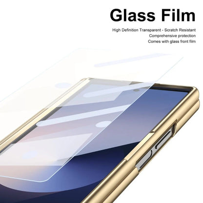 Samsung Z Fold8 Ultra Leather Case, Electroplating S Pen Case with Hinge Protection - Gold