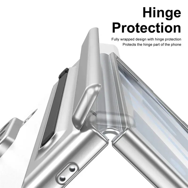 Samsung Z Fold8 Ultra Leather Case, Electroplating S Pen Case with Hinge Protection - White