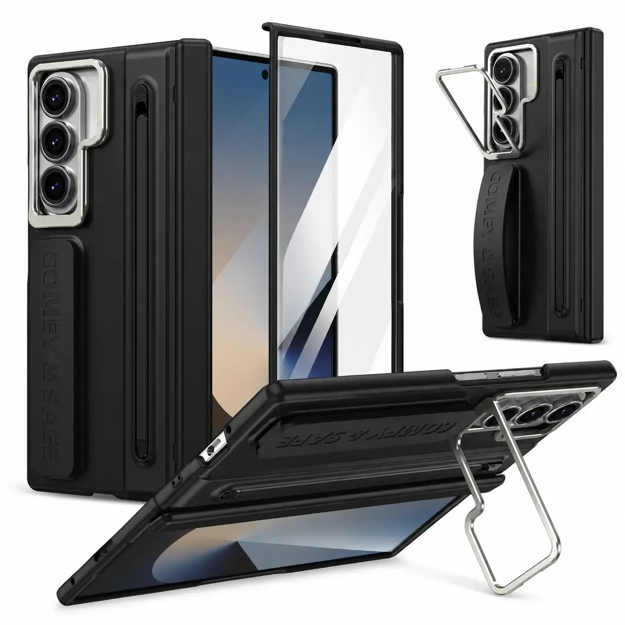 Samsung Z Fold8 Ultra Skin Feel S-Pen Case with Metal Camera Kickstand with Hinge Protection - Black
