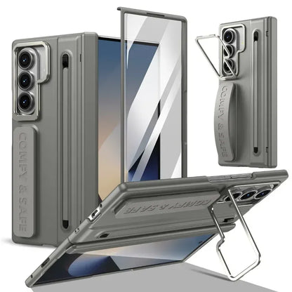 Samsung Z Fold8 Ultra Skin Feel S-Pen Case with Metal Camera Kickstand with Hinge Protection - Grey