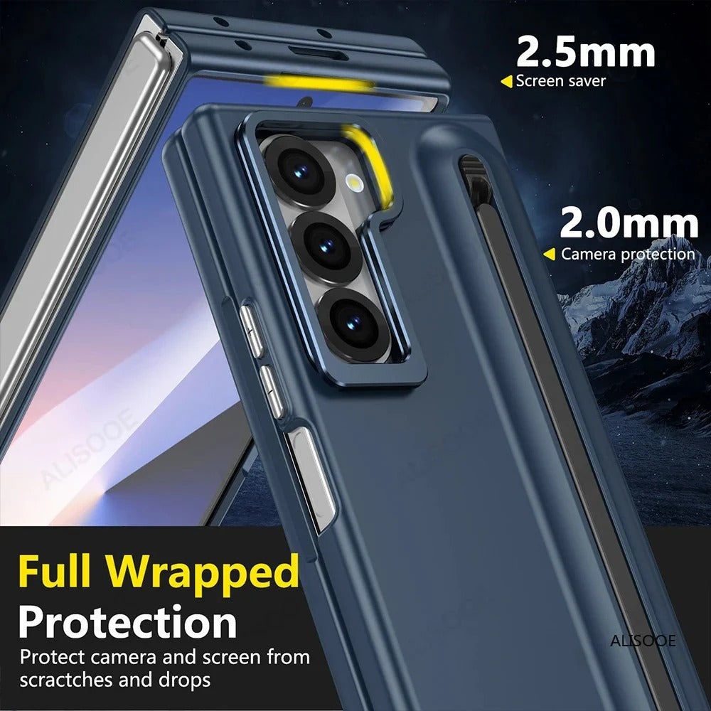 Samsung Z Fold8 Ultra Skin Feel S-Pen Case with Metal Camera Kickstand with Hinge Protection - Blue